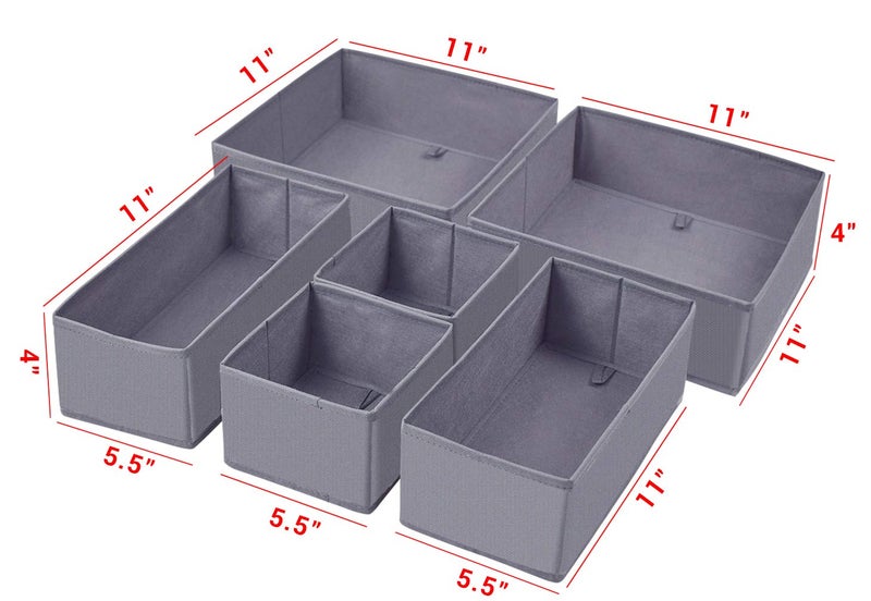homyfort Dresser Drawer Organizer  Foldable Cloth Storage Box Closet Cube Basket Bins Containers Divider with Drawers for Underwear  Bras  Socks  Ties  Scarves  Set of 6  Grey - Image 3